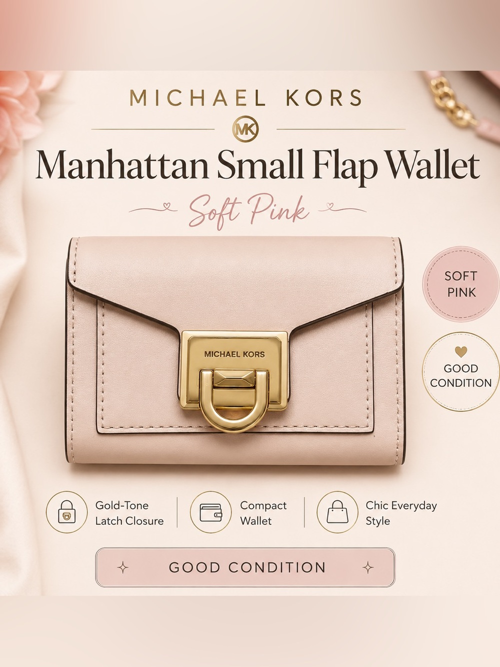 Michael Kors Soft Pink Small Flap Wallet with Gold-Tone Hardware
